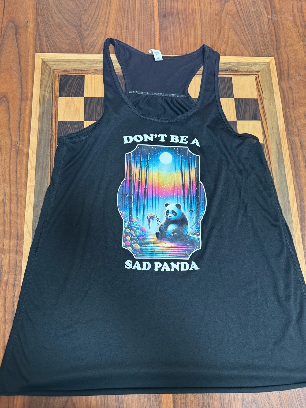 CVG Black Tank Top with Colorful “Don’t Be a Sad Panda” Graphic